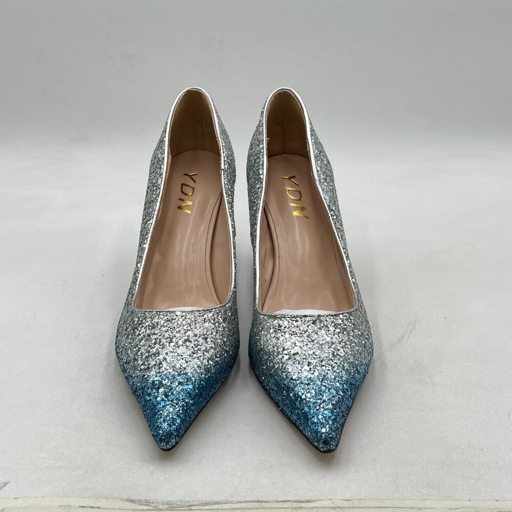 YDN Silver Blue Pointed Toe Slip on Pumps Special High Heel Shoe for Party - Picture 3 of 8